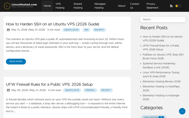 linuxhosted.com homepage