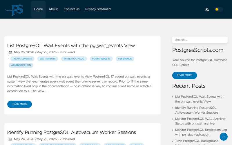 postgresscripts.com homepage