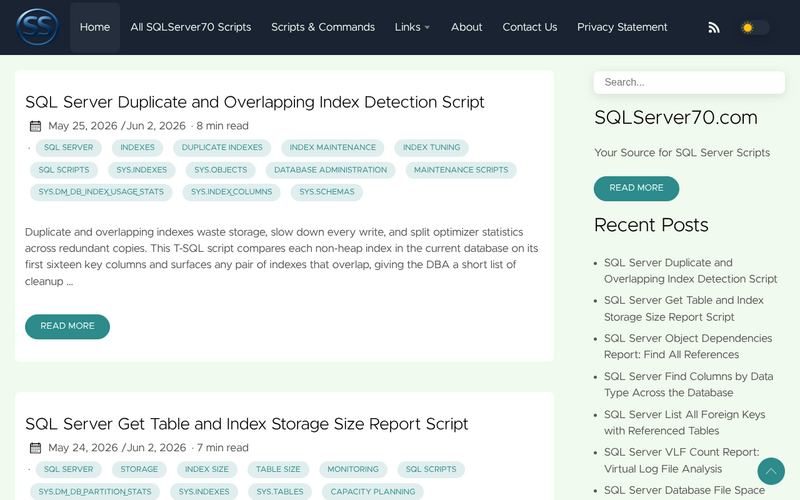 sqlserver70.com homepage