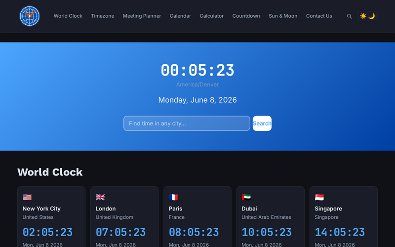 time-zones.org homepage